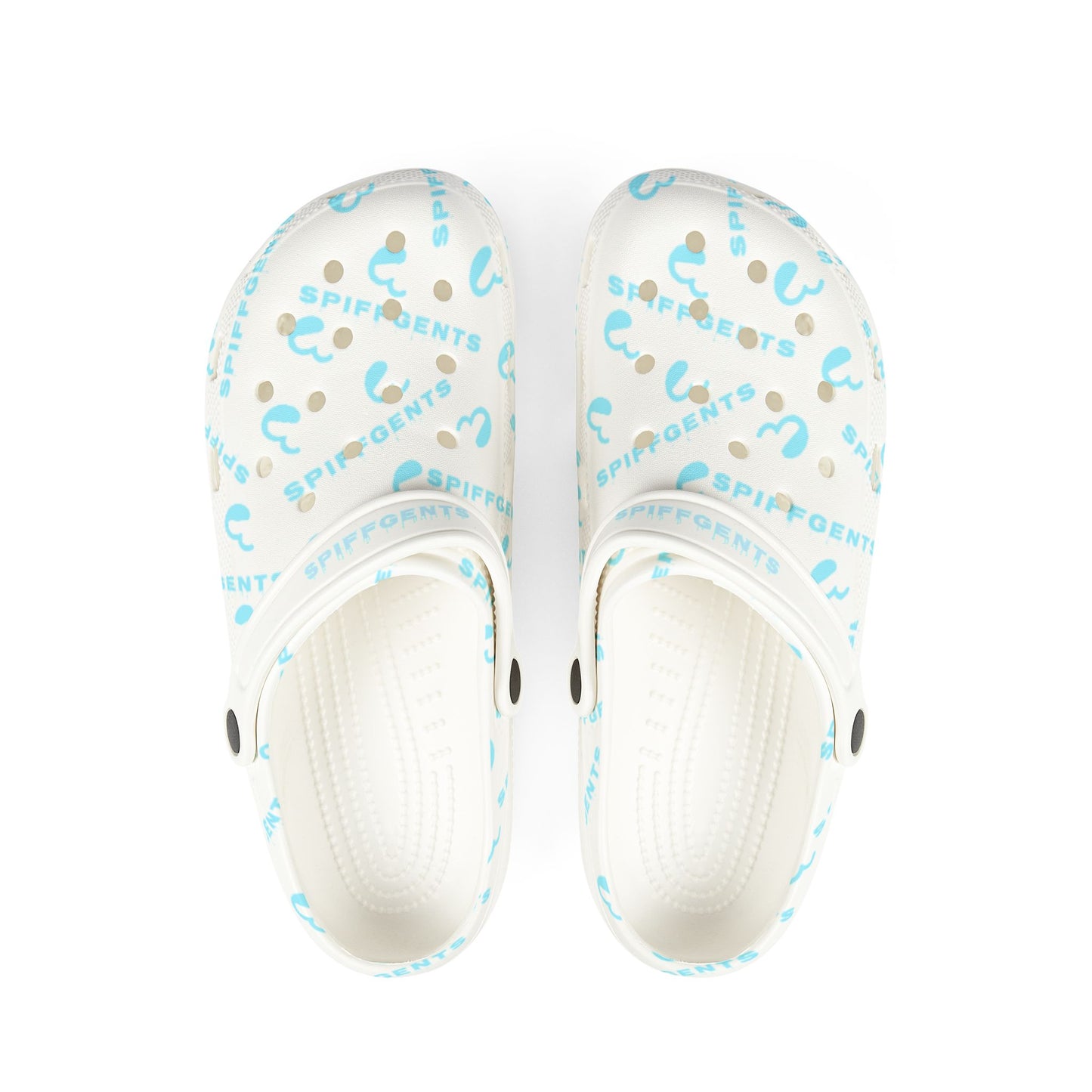 White and Blue SpiffGents Clogs