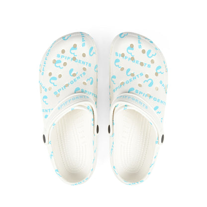 White and Blue SpiffGents Clogs