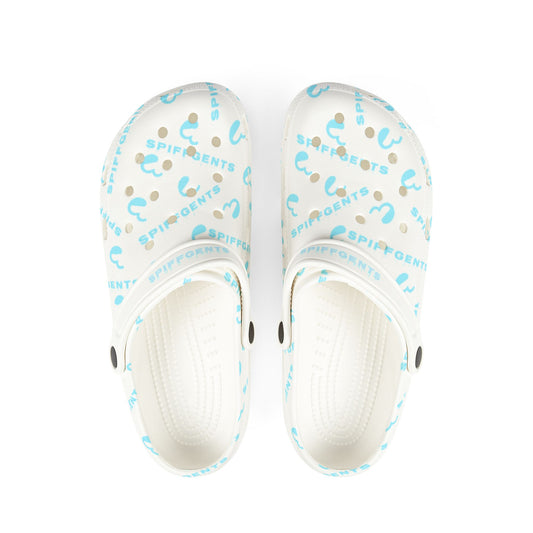 White and Blue SpiffGents Clogs