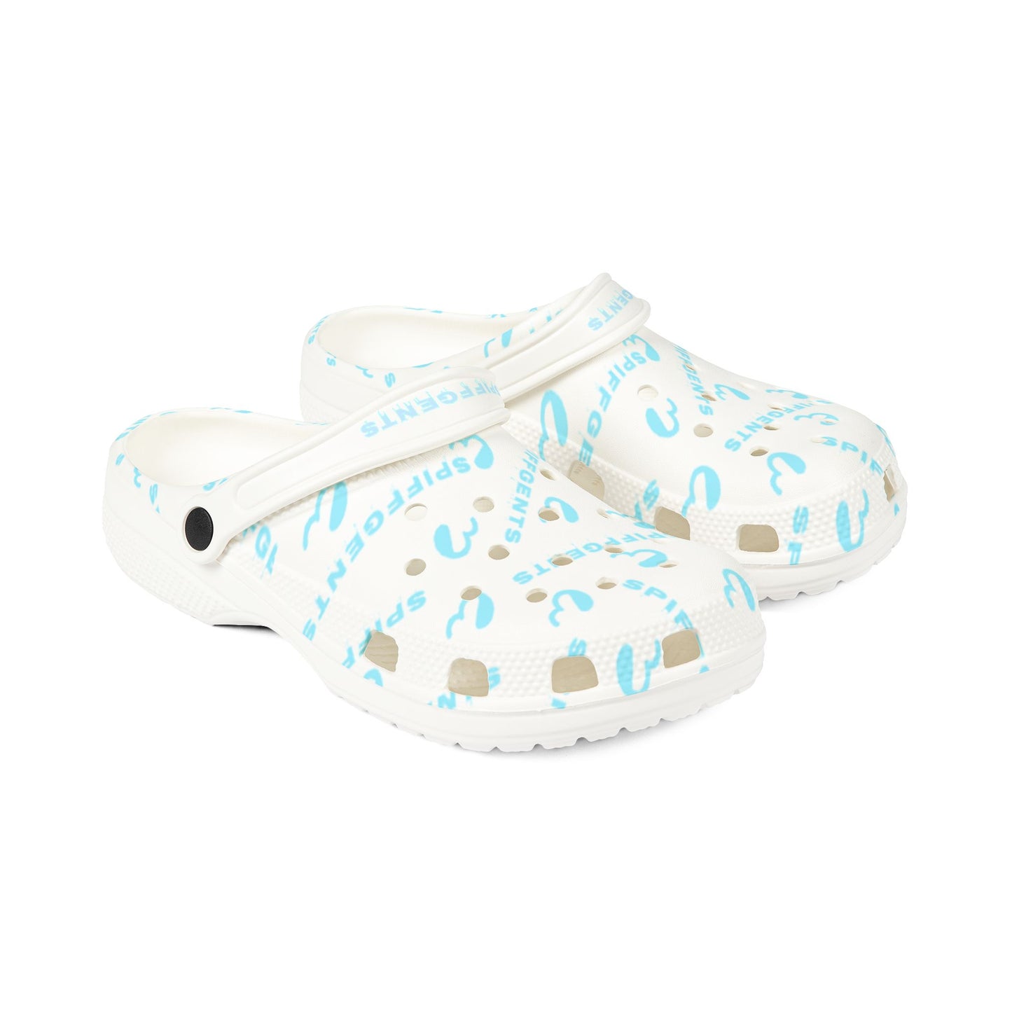 White and Blue SpiffGents Clogs