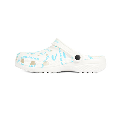 White and Blue SpiffGents Clogs